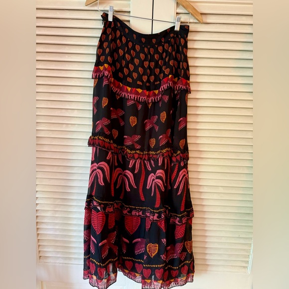 FARM RIO NIGHT JUNGLE TIERED MAXI SKIRT SZ MED WORN ONCE MINT COND ORIG $245 - Picture 2 of 9
